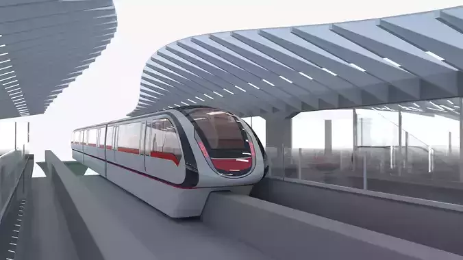 Monorail station with train