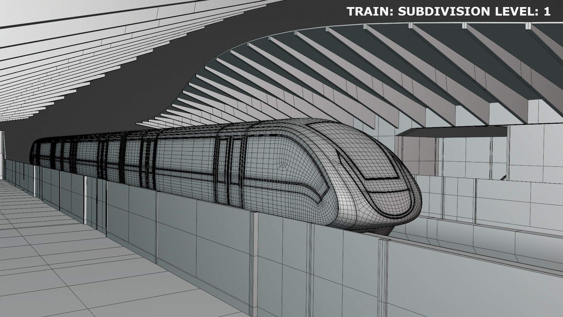 Monorail station with train 3D model_3