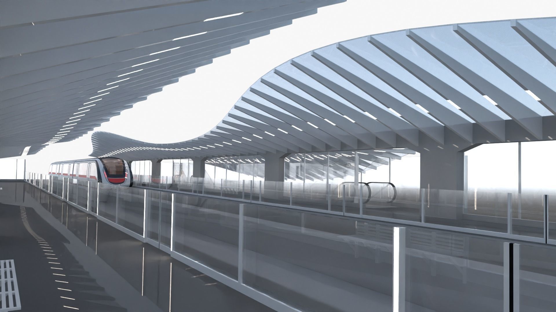 Monorail station with train 3D model_25