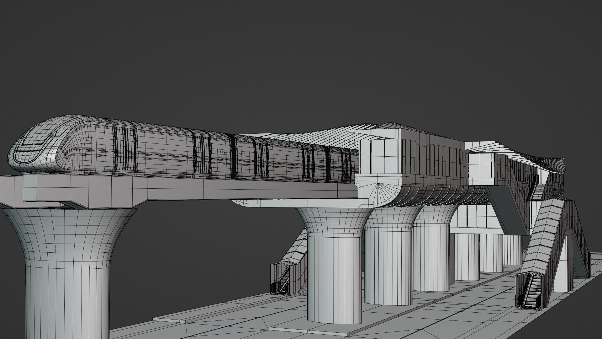 Monorail station with train 3D model_7