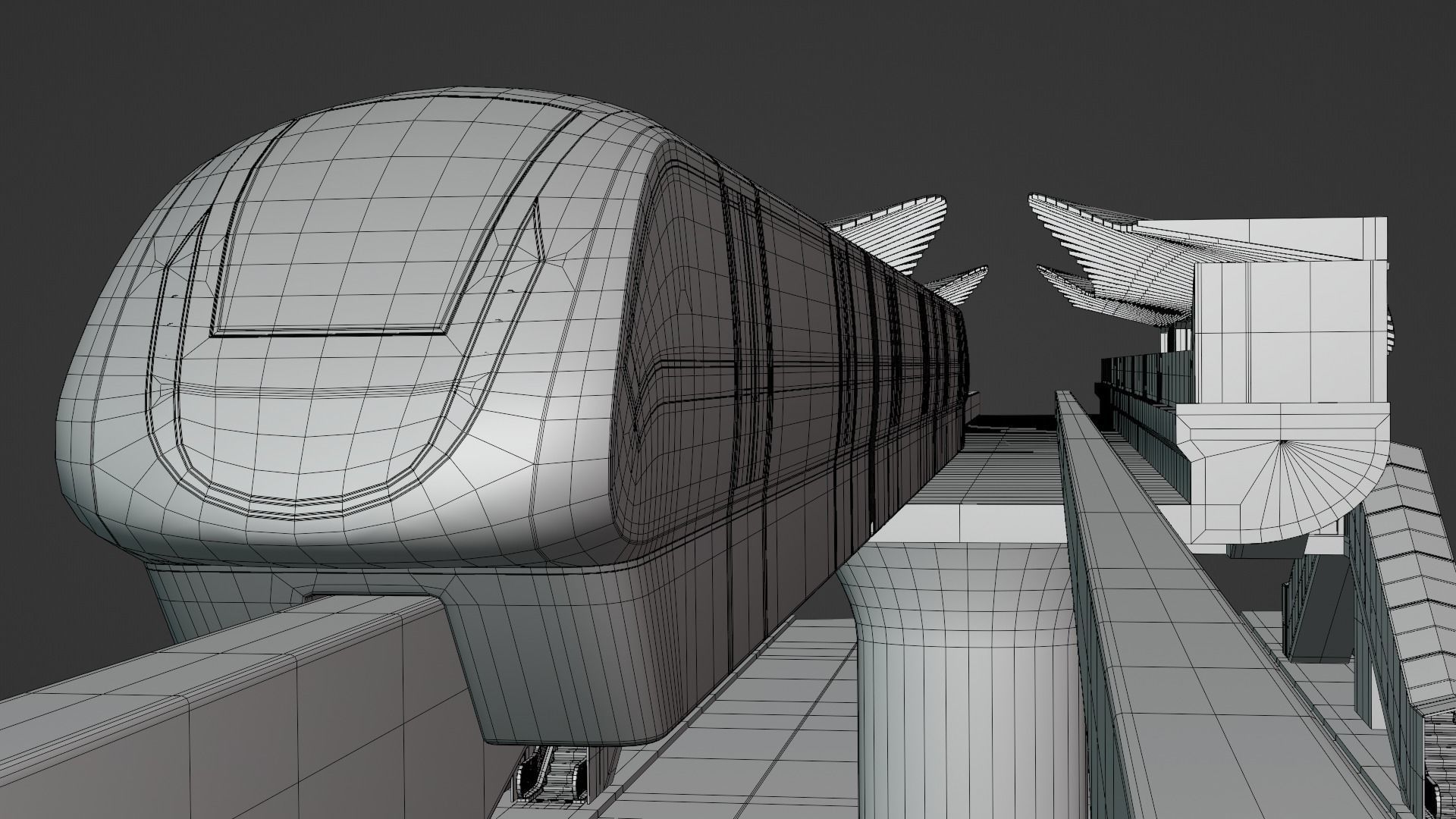 Monorail station with train 3D model_9
