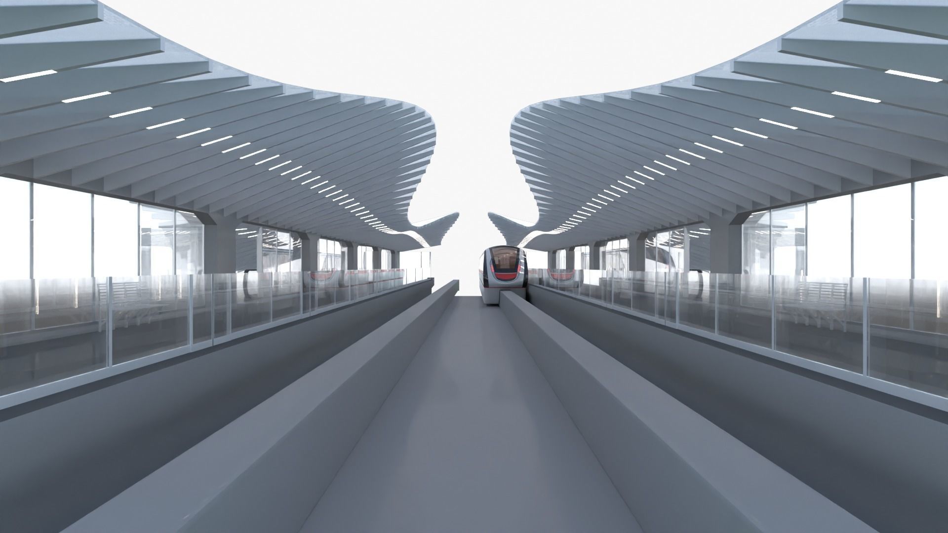 Monorail station with train 3D model_11