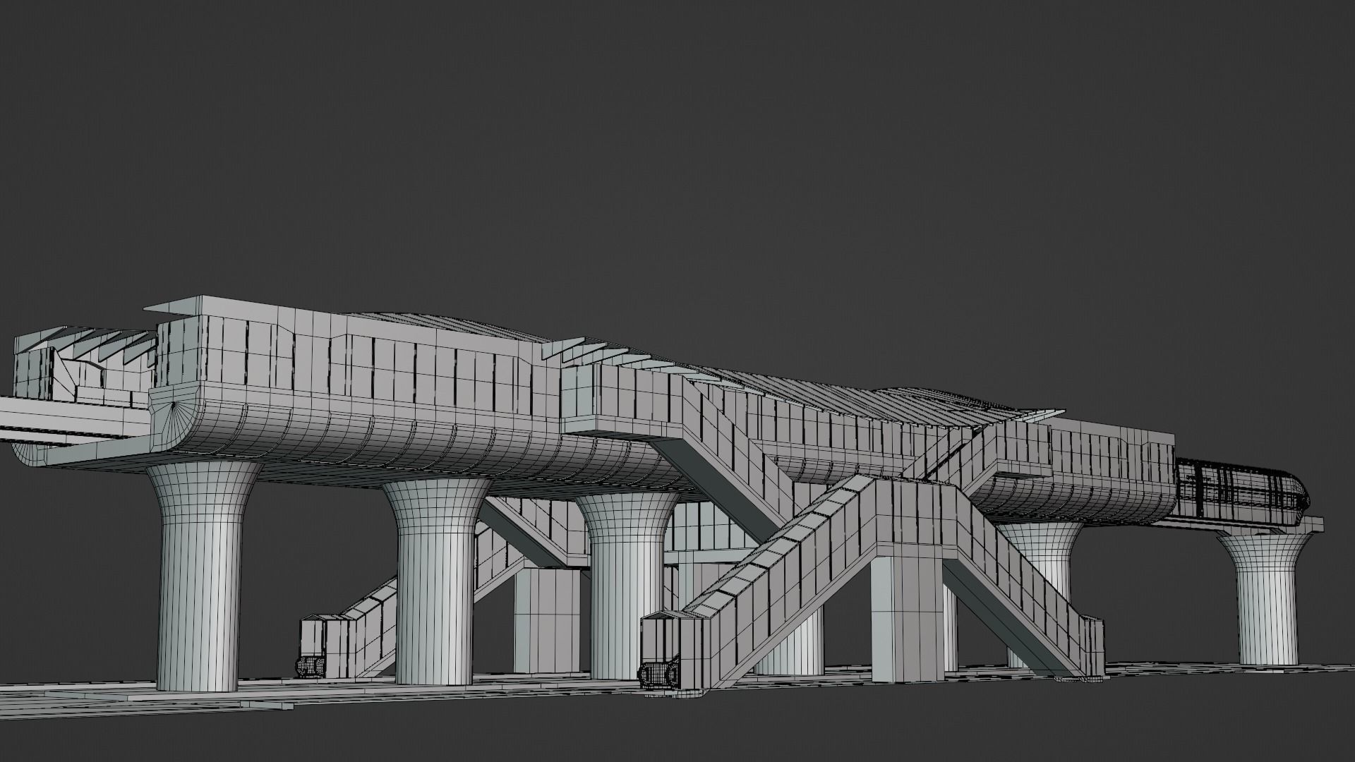 Monorail station with train 3D model_5