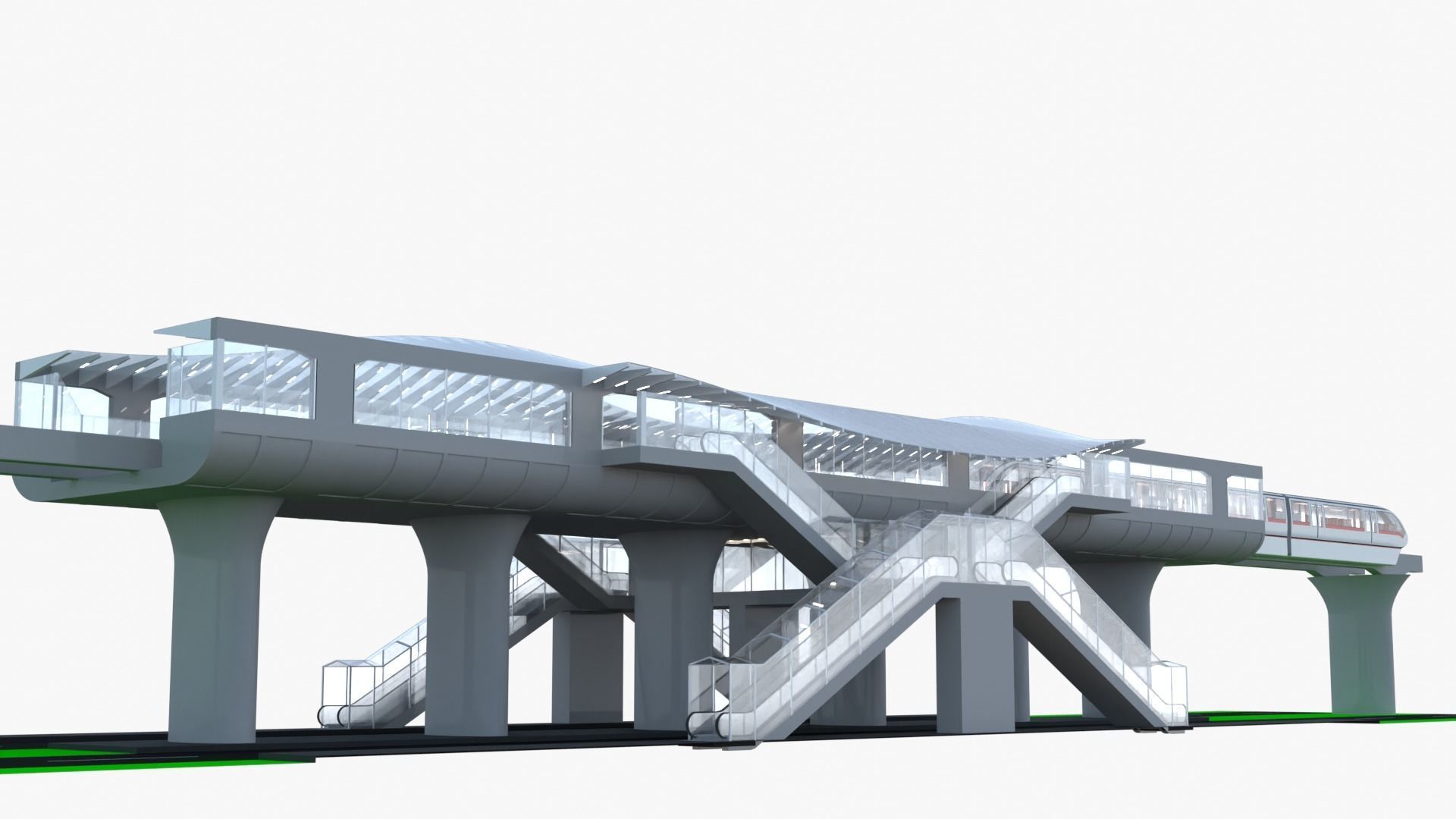 Monorail station with train 3D model_4
