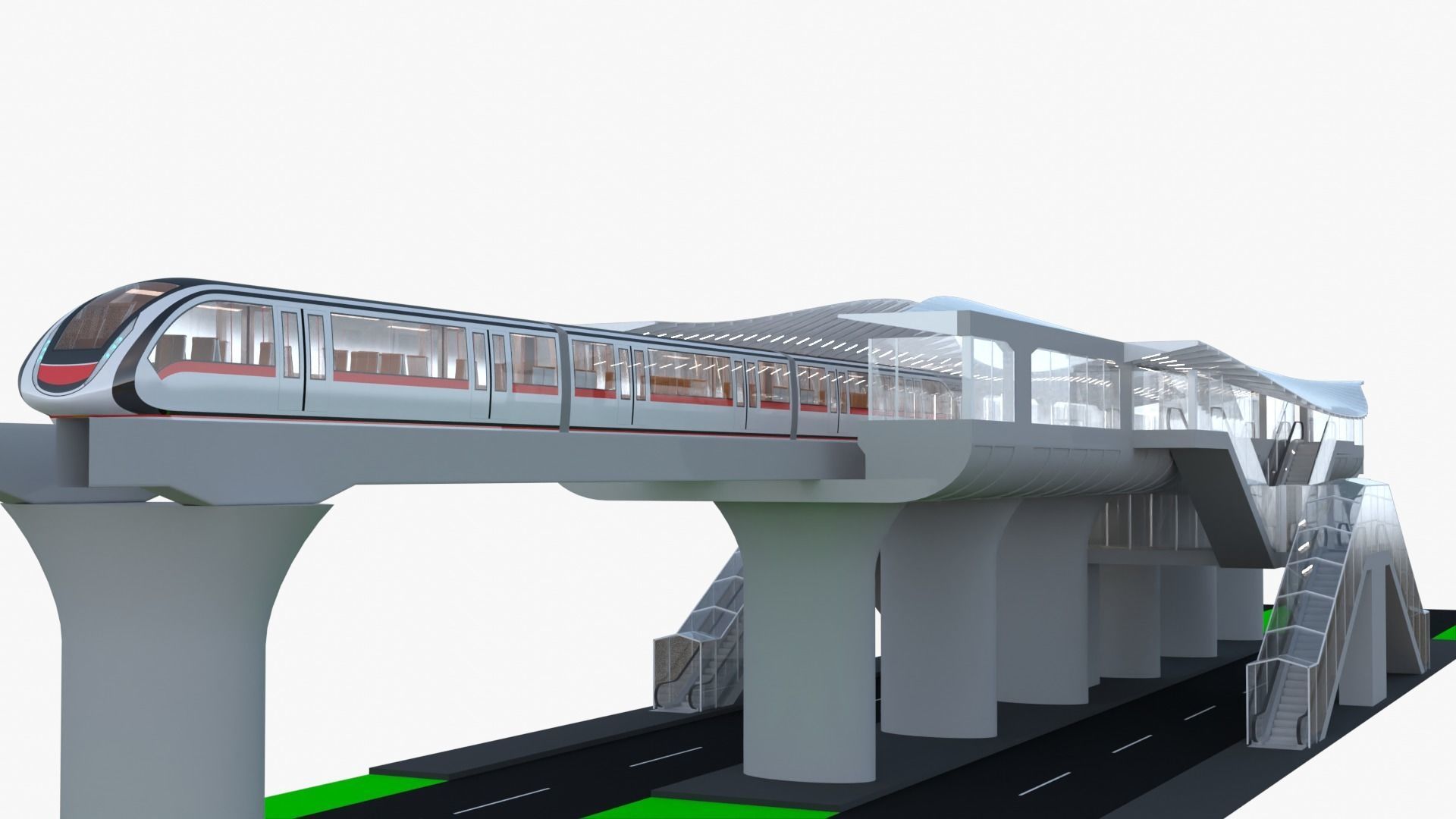 Monorail station with train 3D model_6