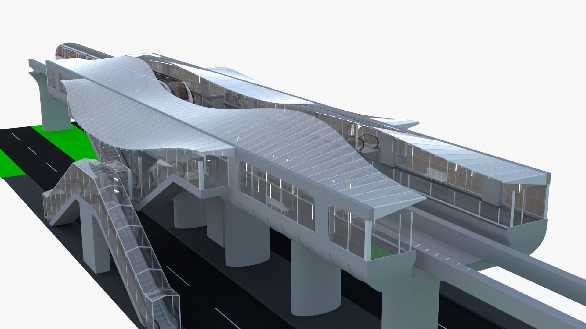 Monorail station with train 3D model_17
