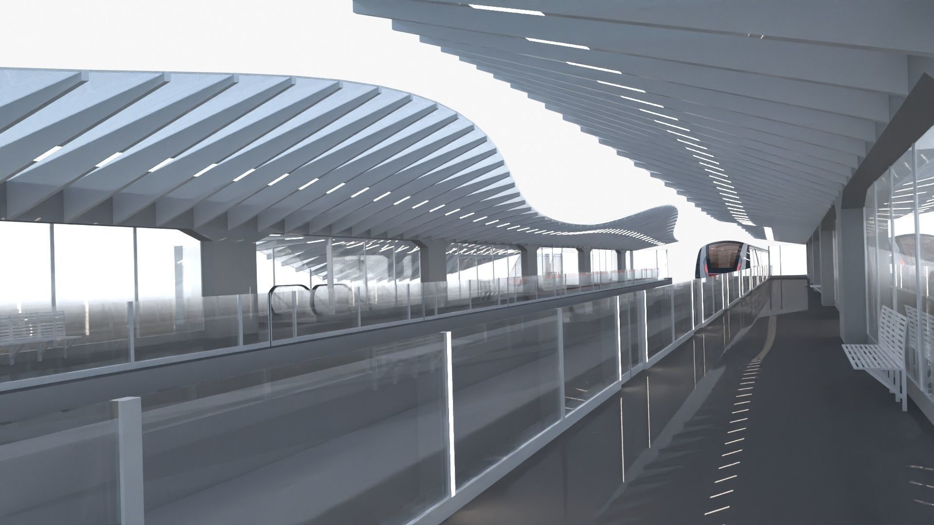 Monorail station with train 3D model_27