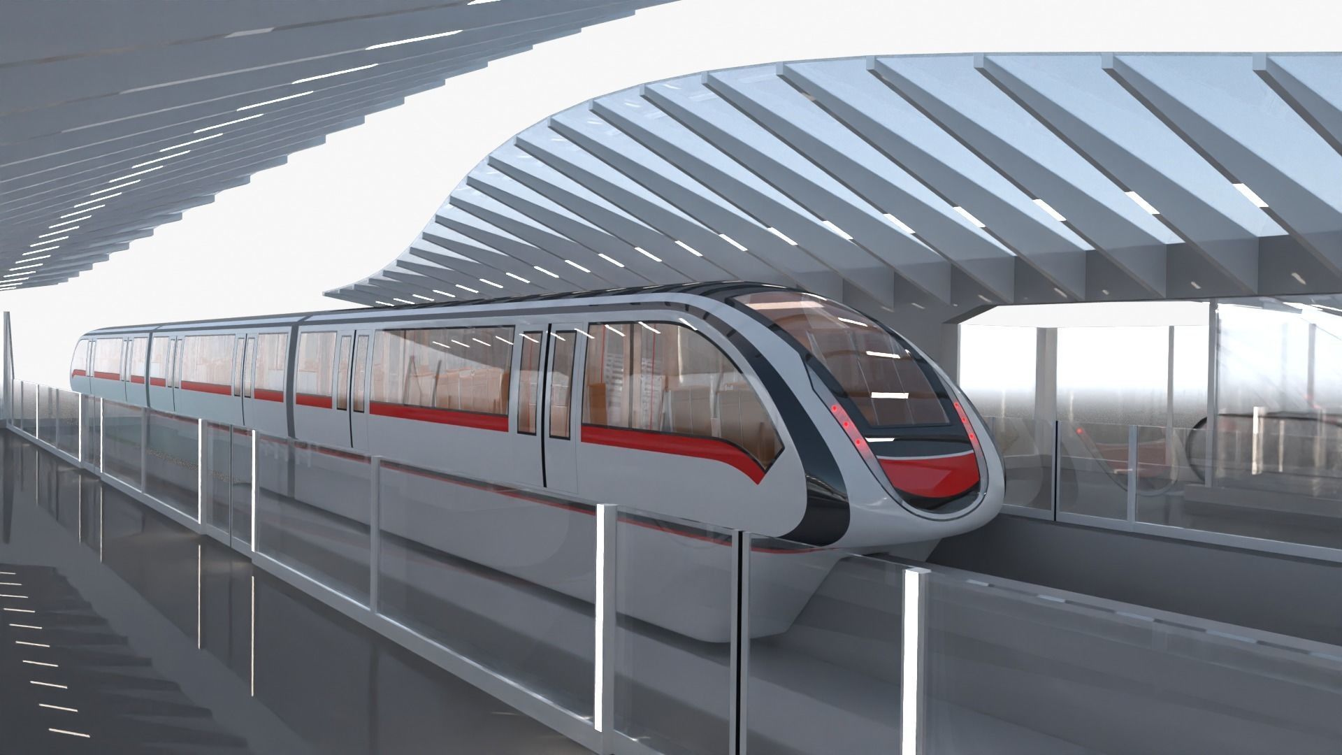 Monorail station with train 3D model_2