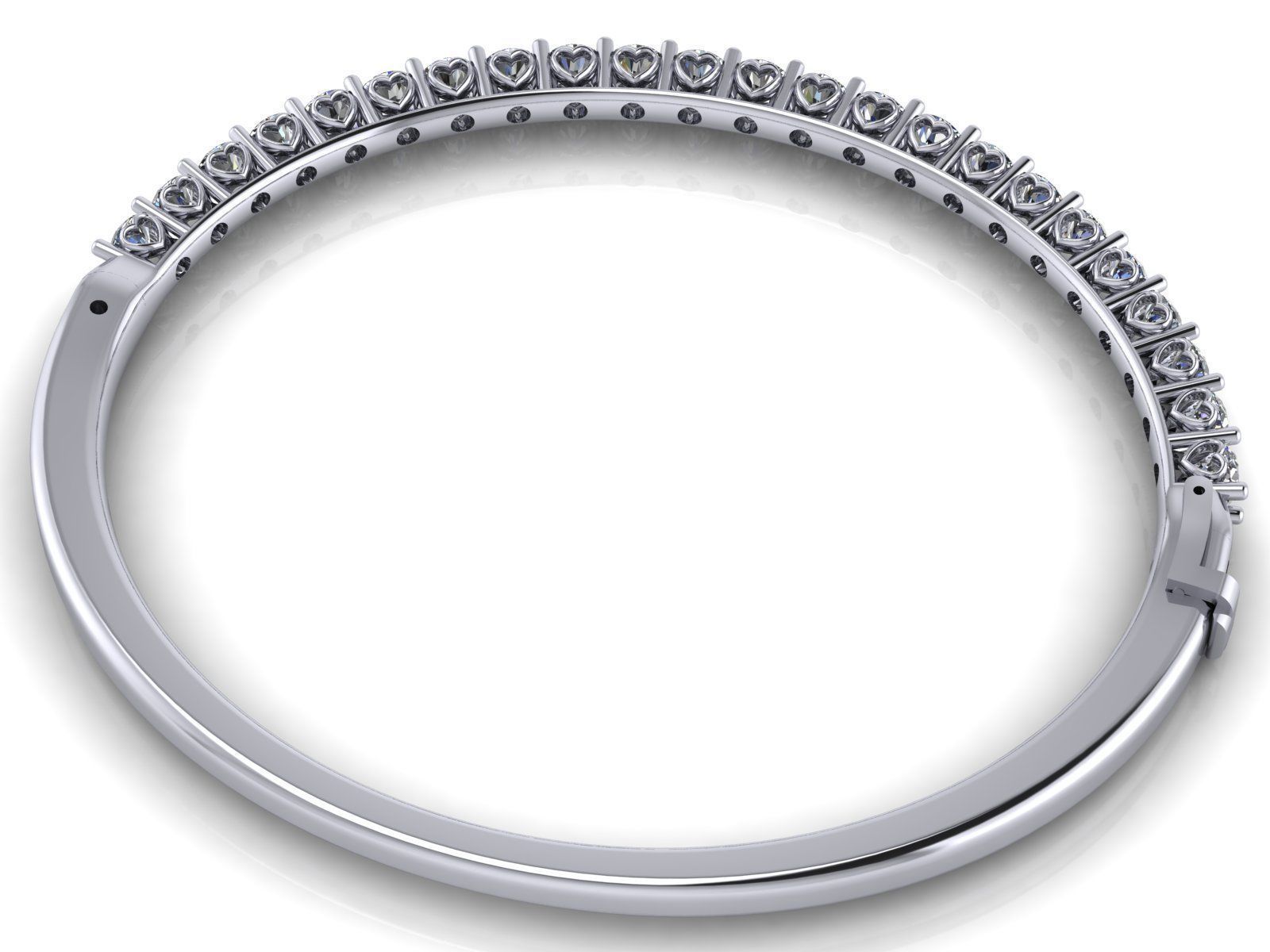 Heart Bangle - Round Diamonds - 4 Adjustable Stone sizes 3D print model_2