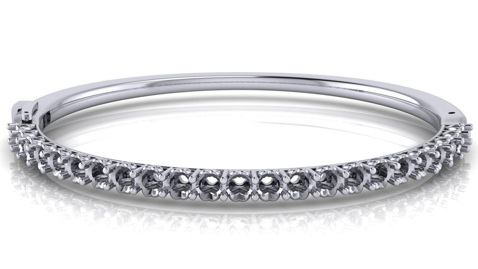 Heart Bangle - Round Diamonds - 4 Adjustable Stone sizes 3D print model_7