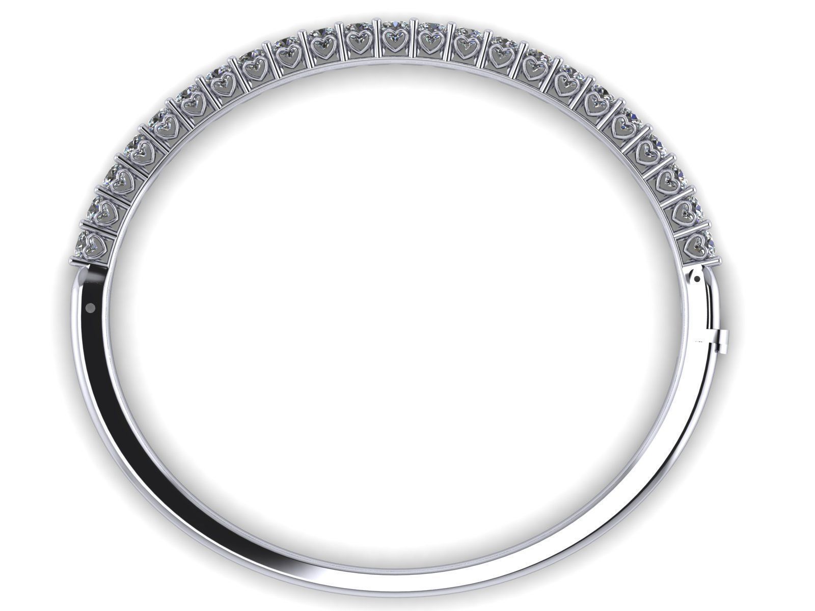 Heart Bangle - Round Diamonds - 4 Adjustable Stone sizes 3D print model_3