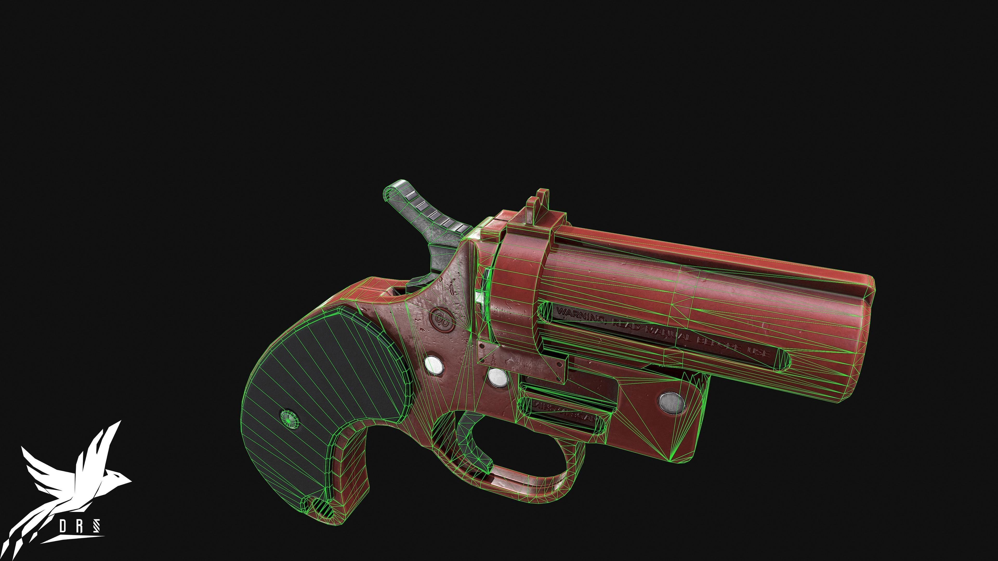 Flare gun Low-poly 3D model_5