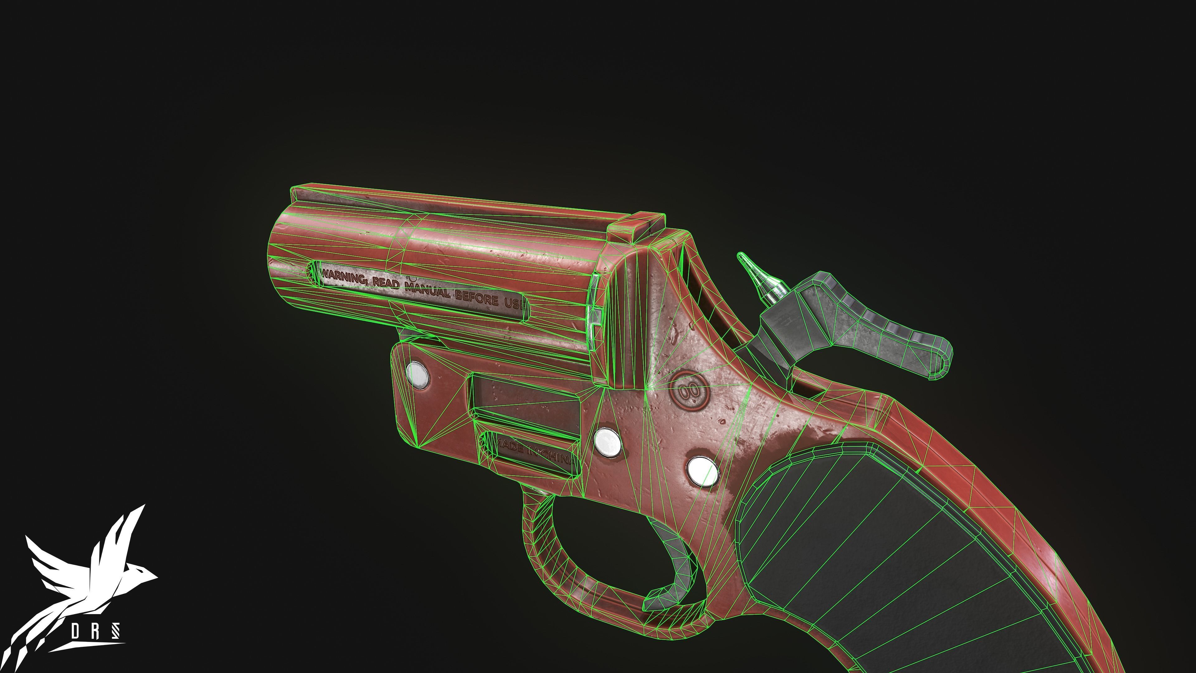 Flare gun Low-poly 3D model_2