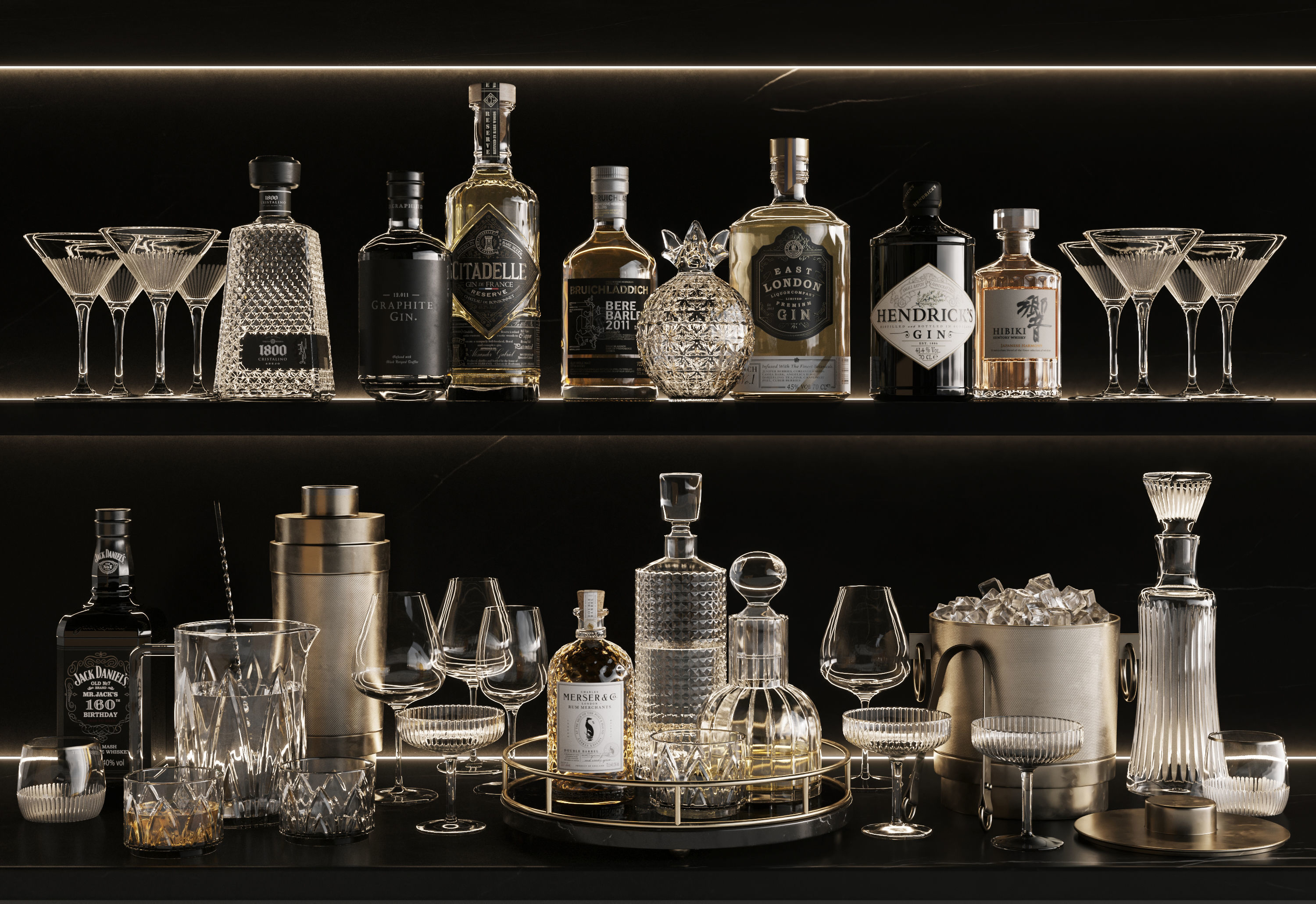 Bar Set 1 liquor bottles 3D model_1