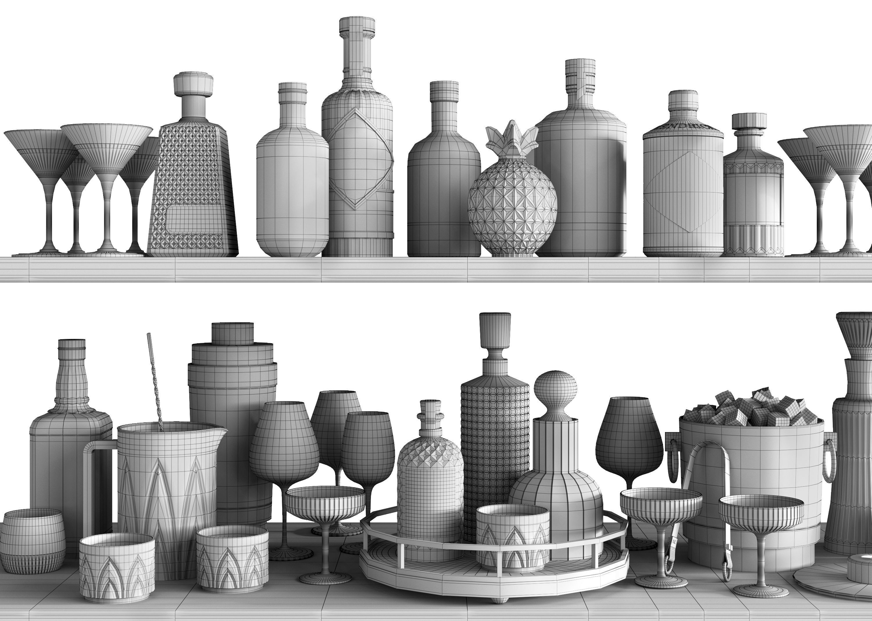 Bar Set 1 liquor bottles 3D model_12