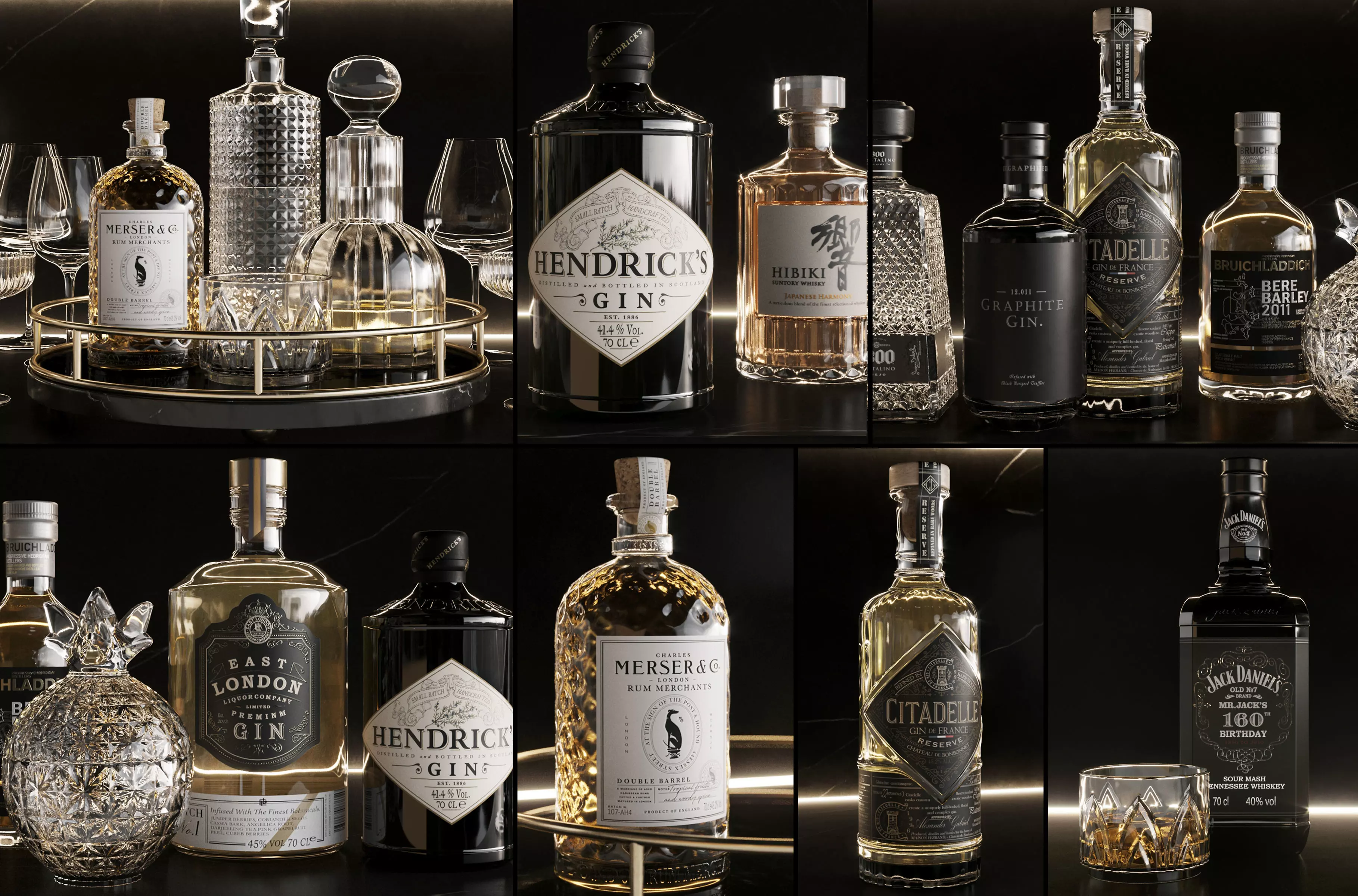 Bar Set 1 liquor bottles 3D model_0