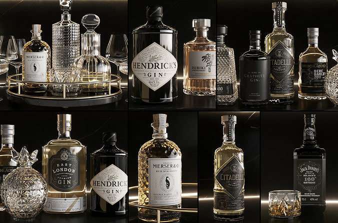 Bar Set 1 liquor bottles 3D model