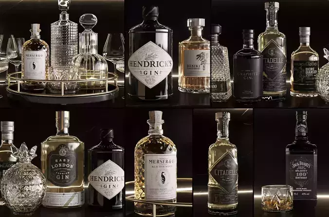Bar Set 1 liquor bottles 3D model