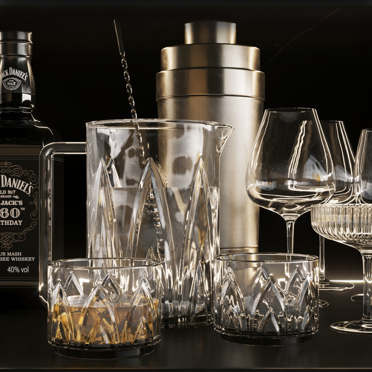 Bar Set 1 liquor bottles 3D model_10