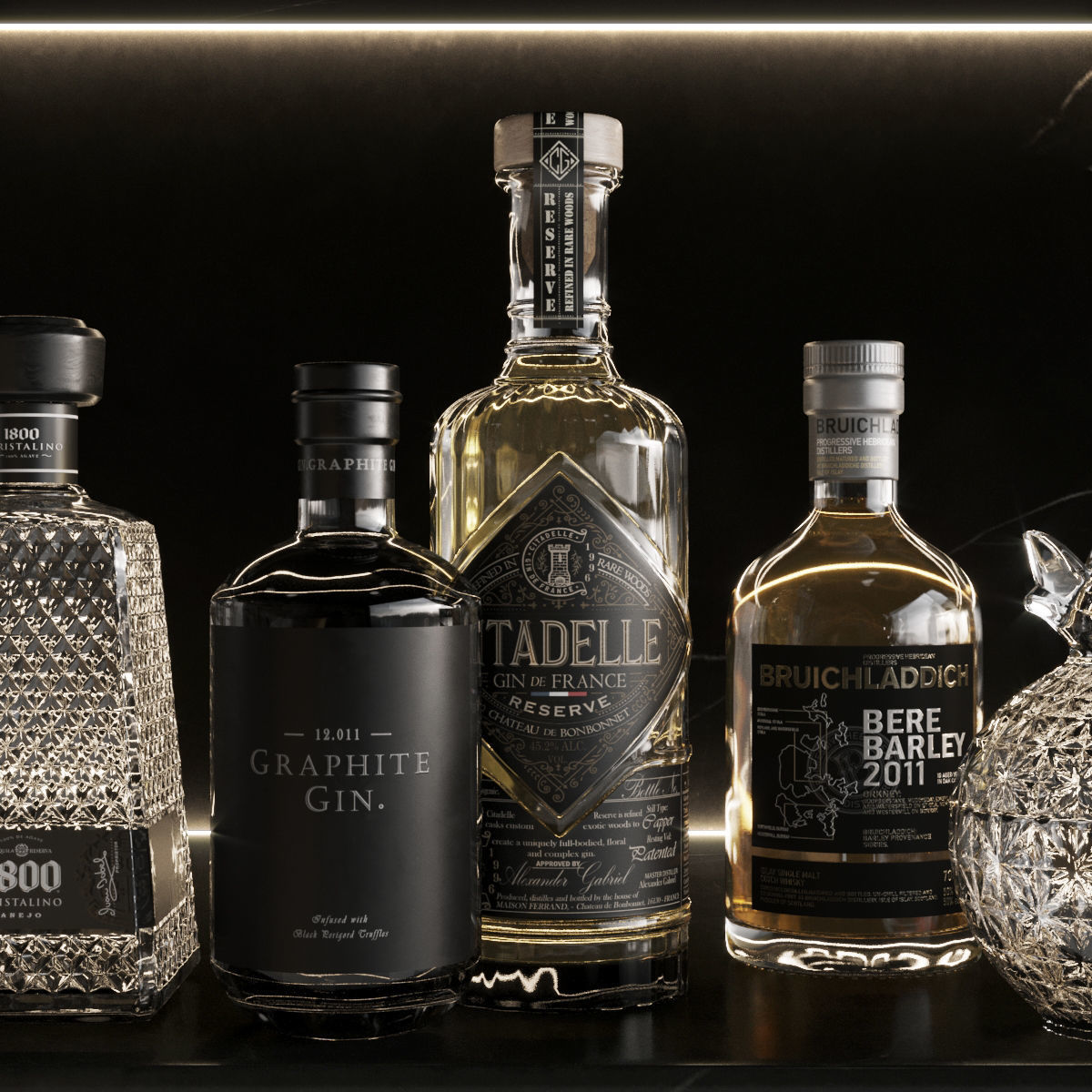 Bar Set 1 liquor bottles 3D model_2