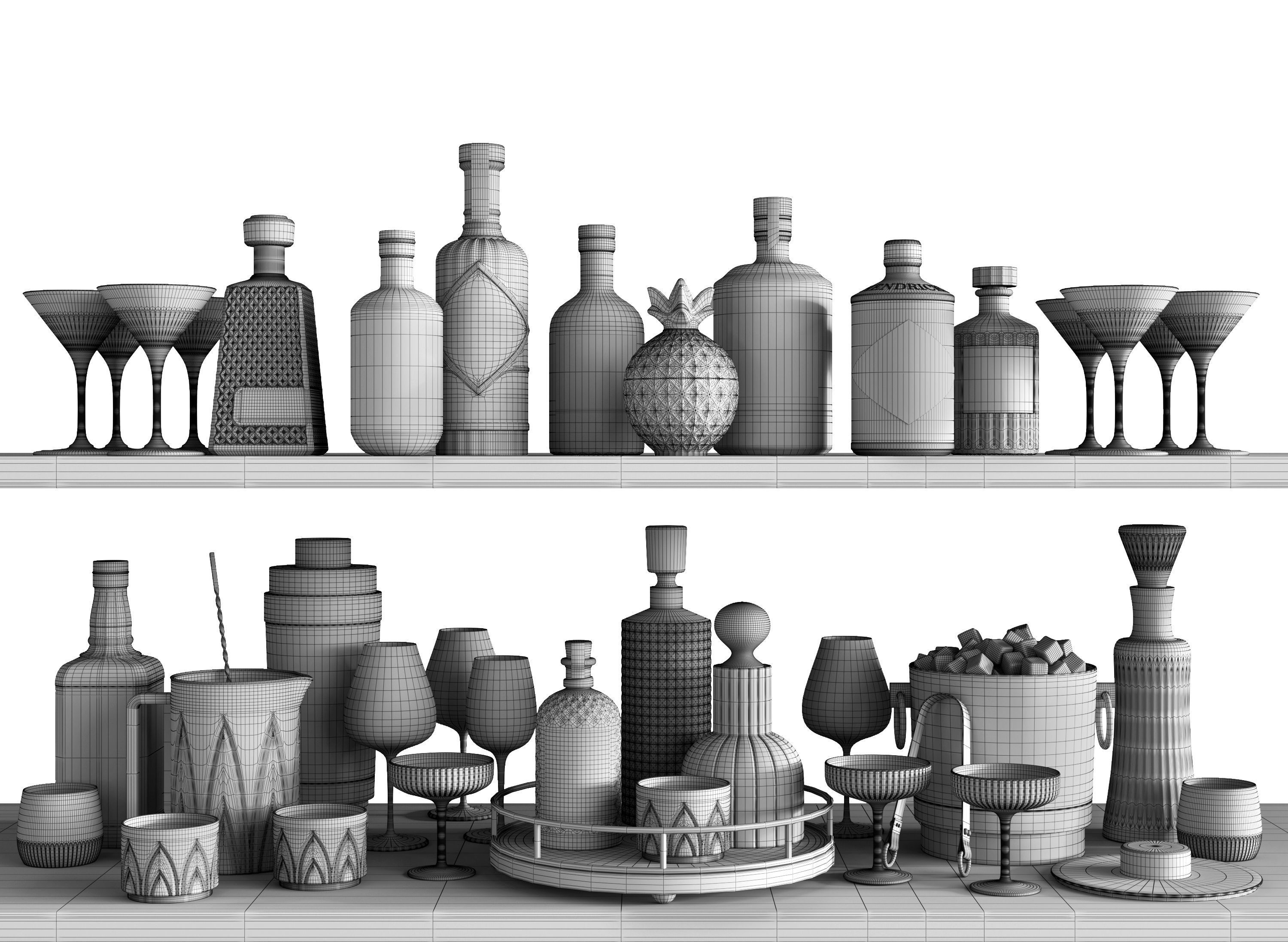 Bar Set 1 liquor bottles 3D model_11
