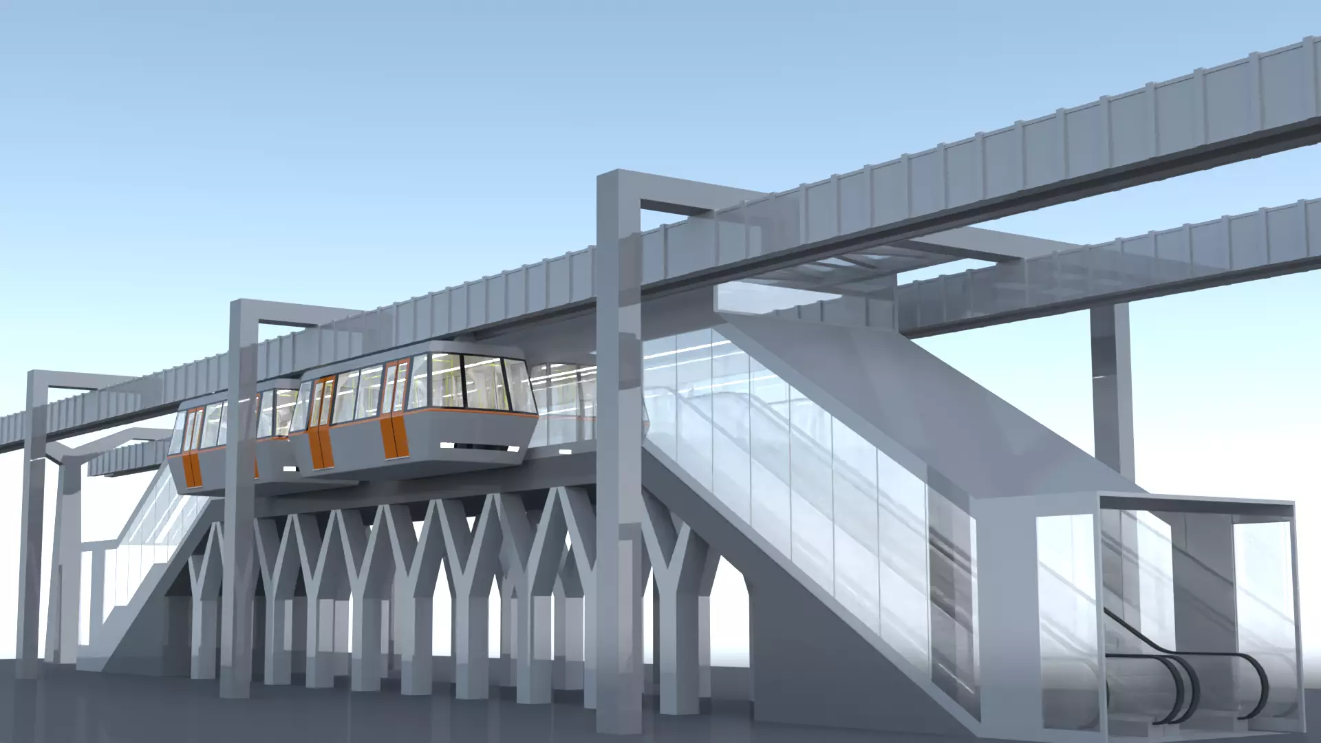 Elevated train station concept 3D model_0