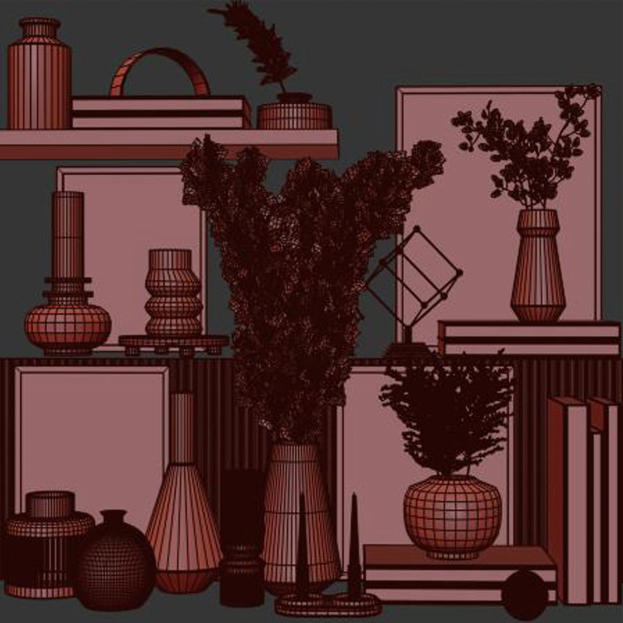 Decorative set 1 vases on shelf 3D model_4