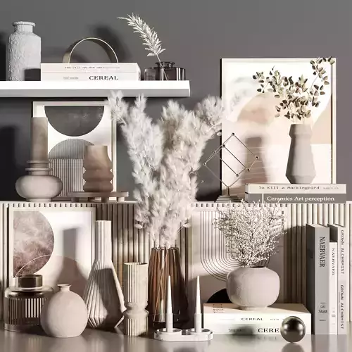 Decorative set 1 vases on shelf