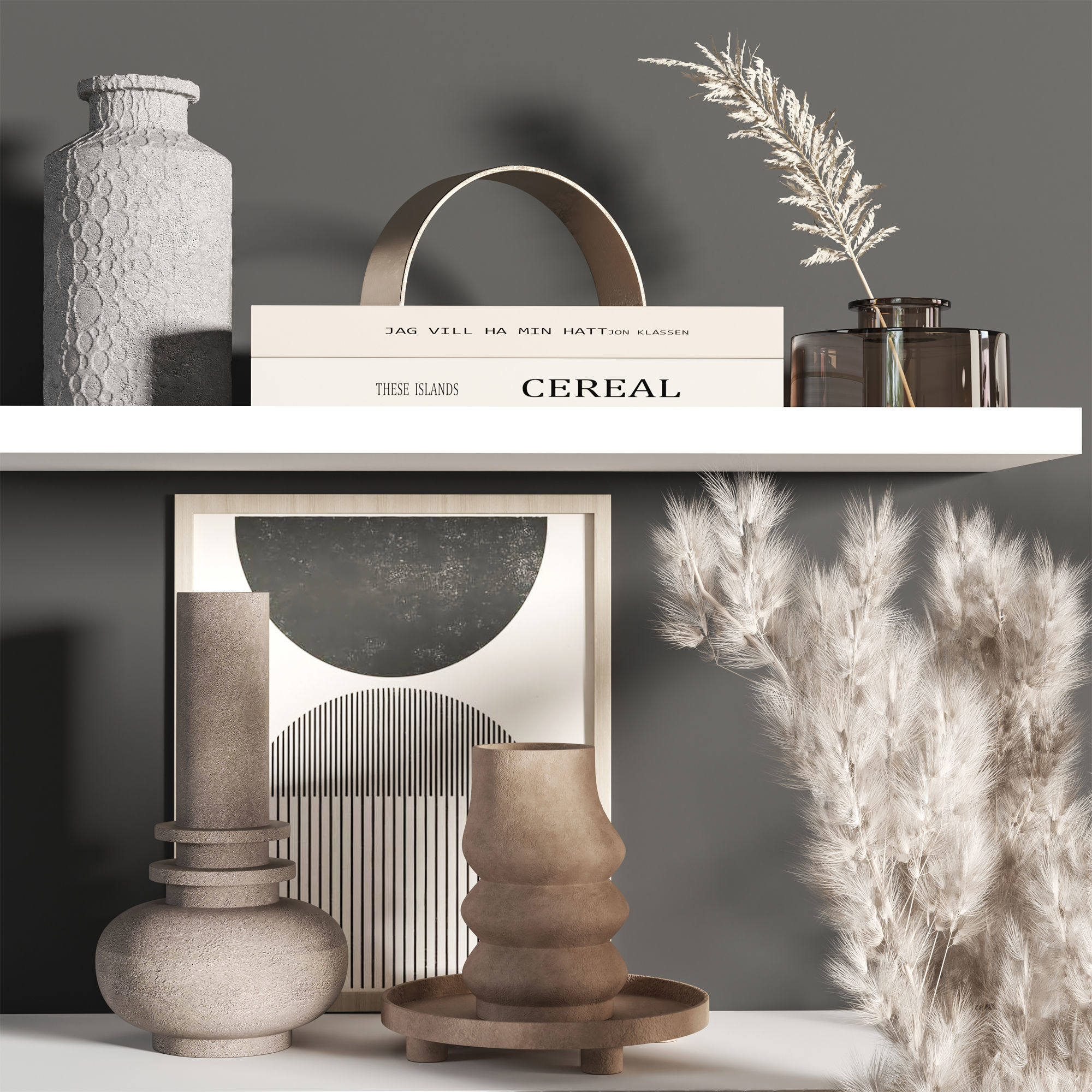 Decorative set 1 vases on shelf 3D model_3