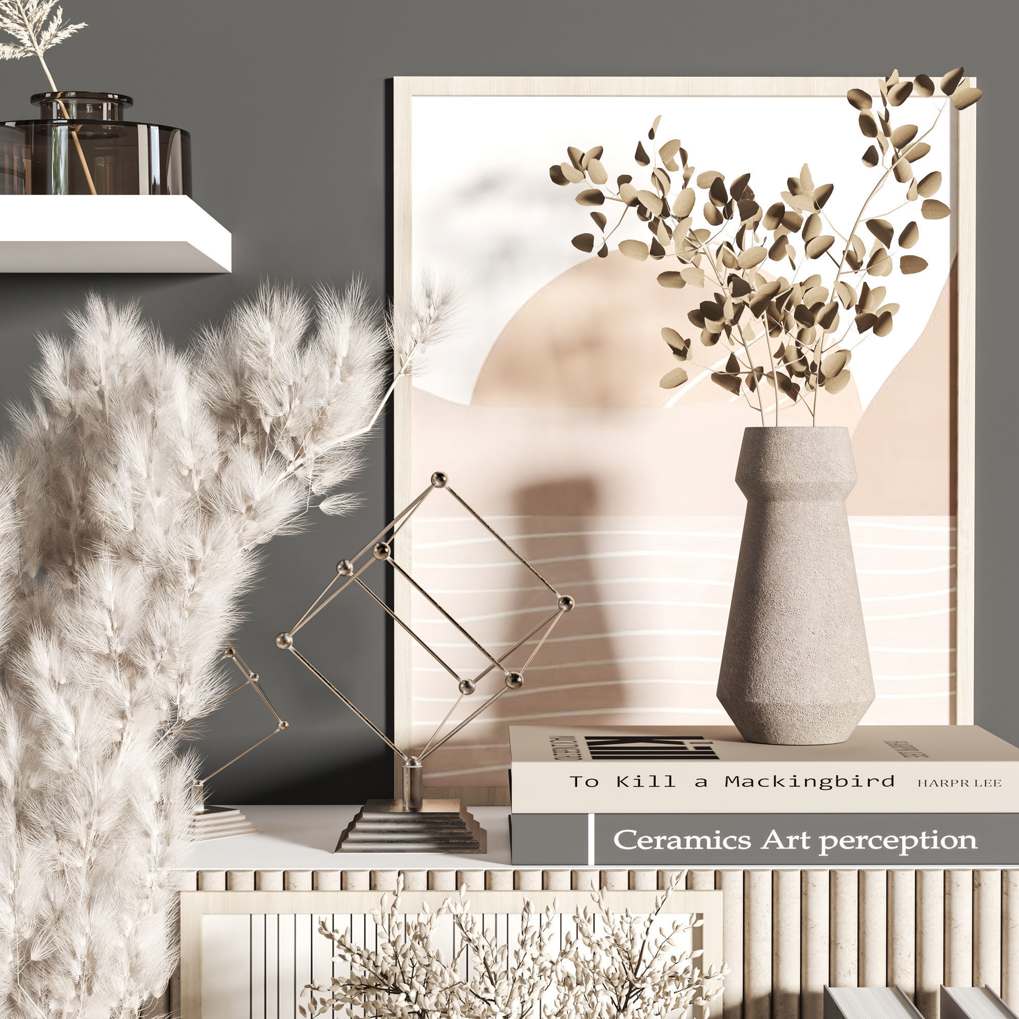 Decorative set 1 vases on shelf 3D model_1