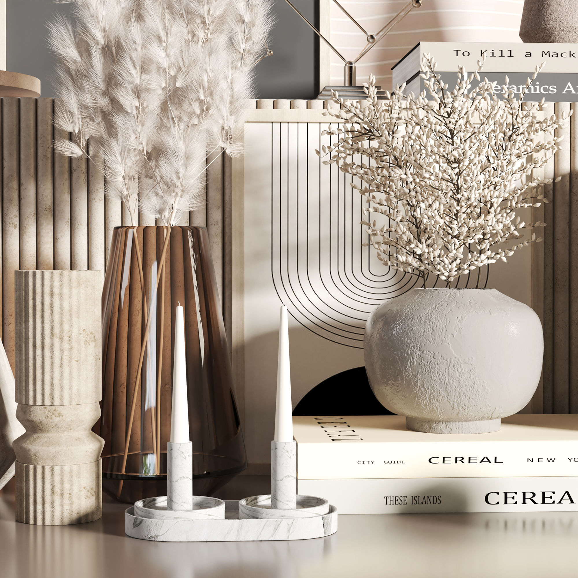 Decorative set 1 vases on shelf 3D model_2