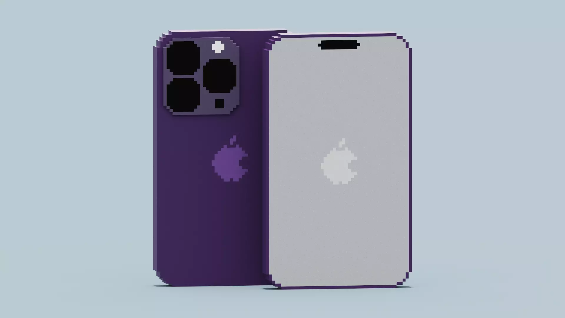 Voxel Iphone14 Pro Deep Purple Low-poly 3D model_0