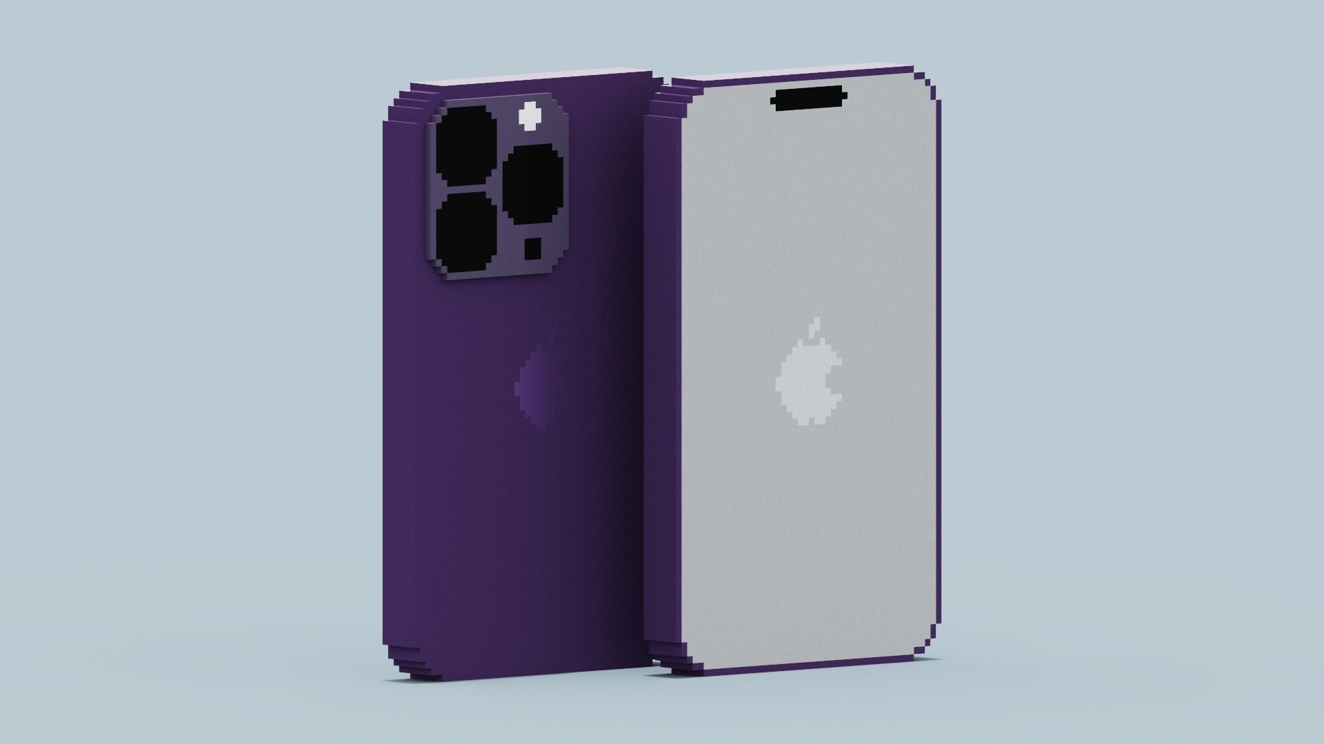 Voxel Iphone14 Pro Deep Purple Low-poly 3D model_5