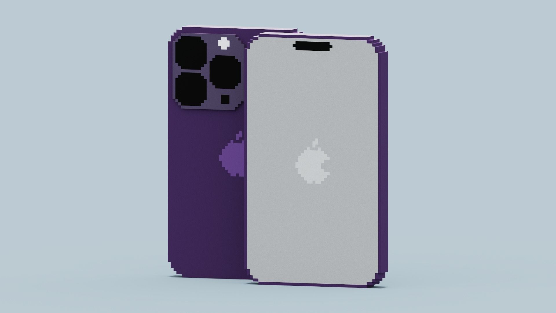 Voxel Iphone14 Pro Deep Purple Low-poly 3D model_7