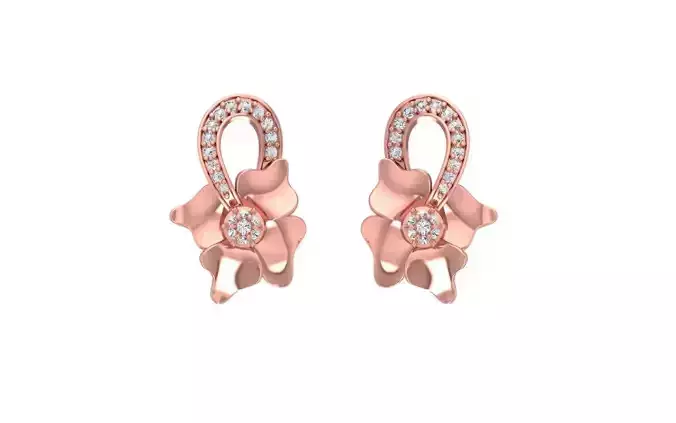Women Solitaire Flower Earring 3dm STL OBJ FBX Render Details