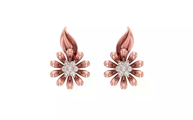 Women Solitaire Flower Earring 3dm STL OBJ FBX Render Details