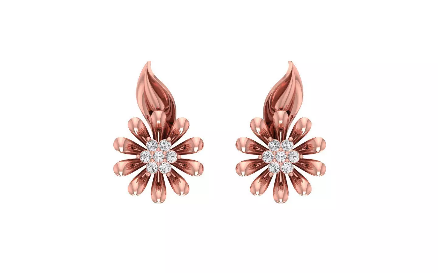 Women Solitaire Flower Earring 3dm STL OBJ FBX Render Details 3D print model