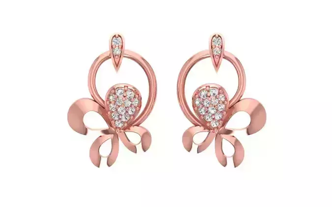 Women Solitaire Flower Earring 3dm STL OBJ FBX Render Details
