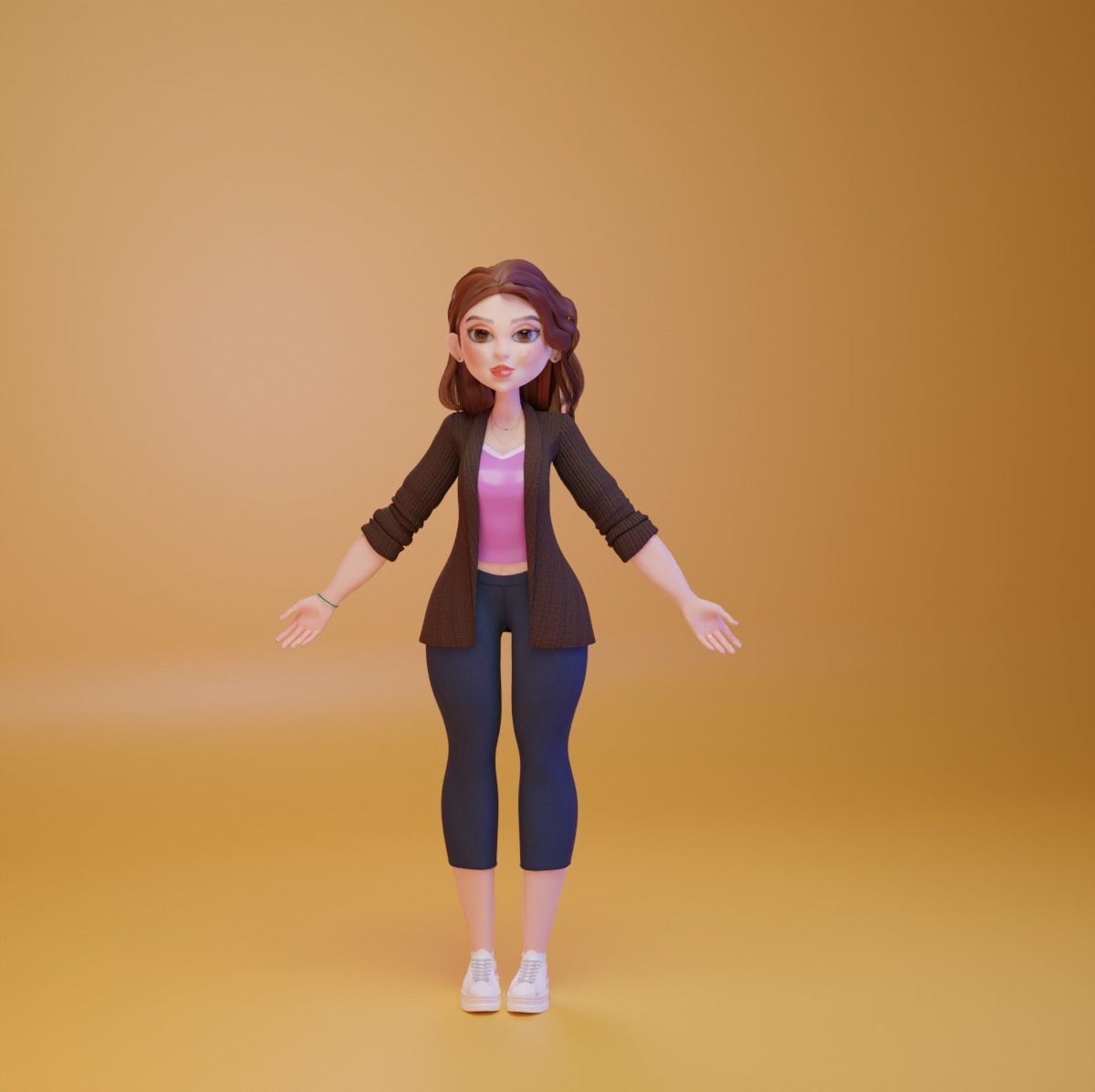 3D stylized  woman character Low-poly 3D model_10