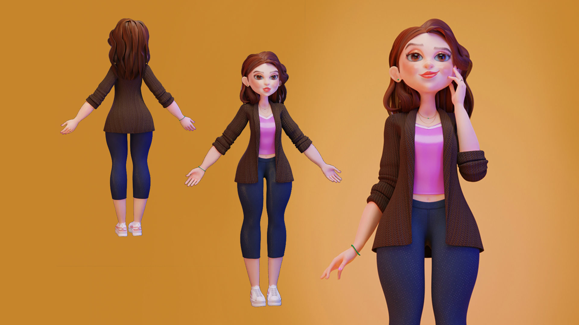 3D stylized  woman character Low-poly 3D model_13