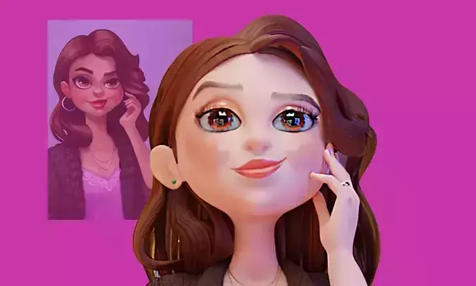3D stylized  woman character Low-poly 3D model