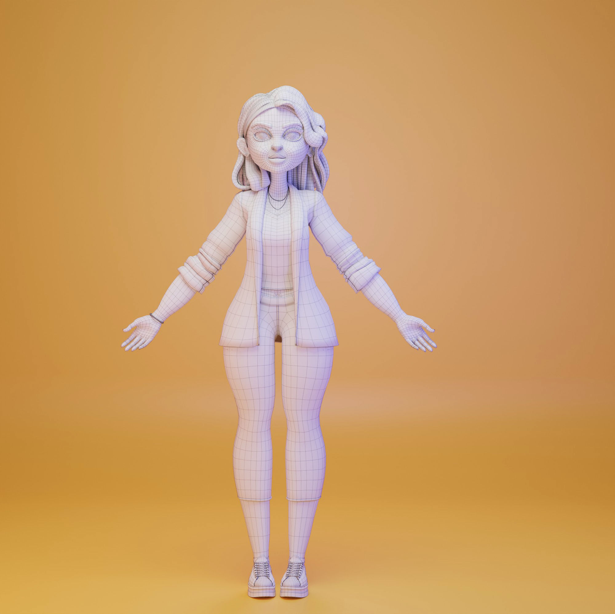 3D stylized  woman character Low-poly 3D model_5