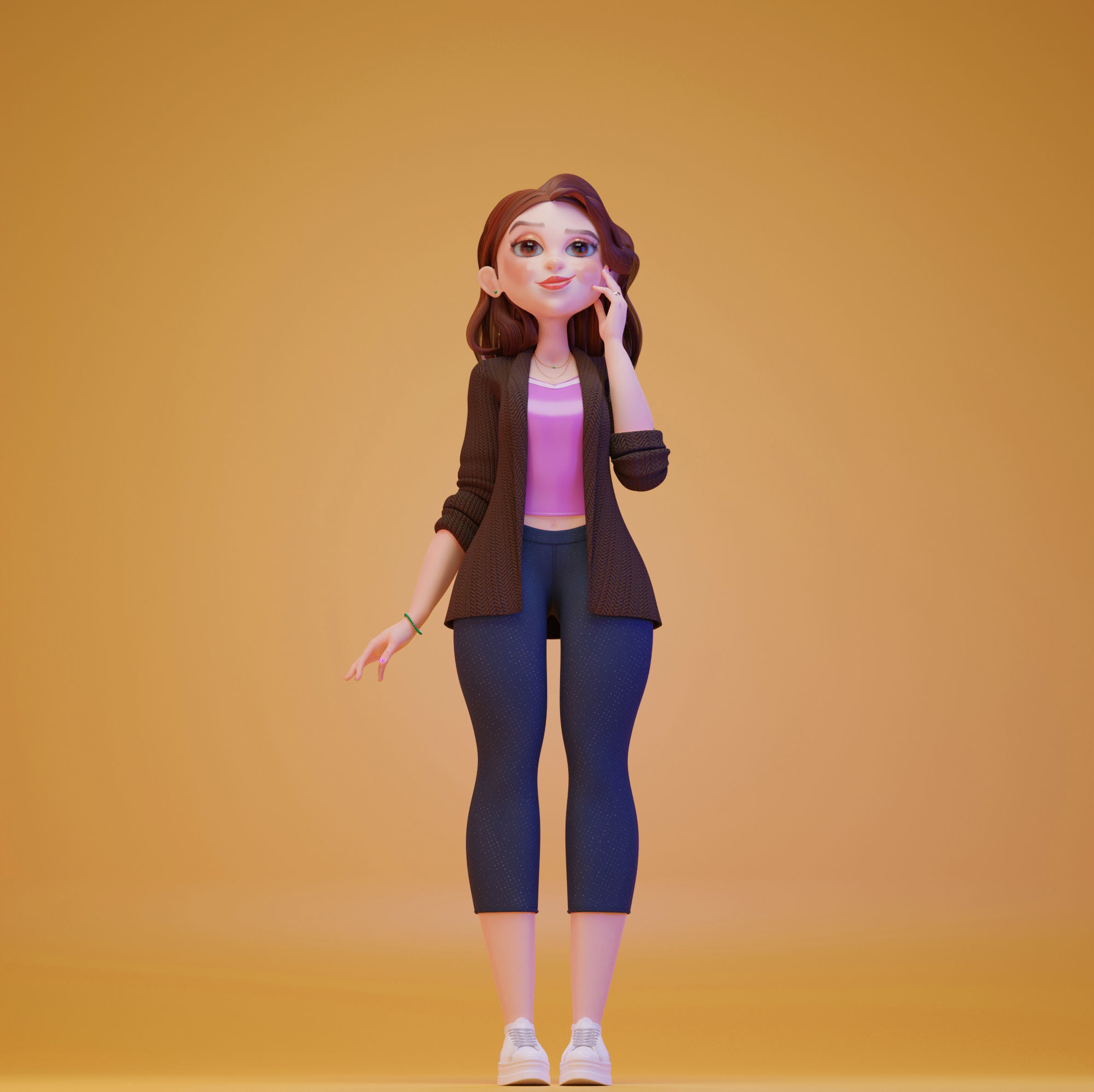3D stylized  woman character Low-poly 3D model_2