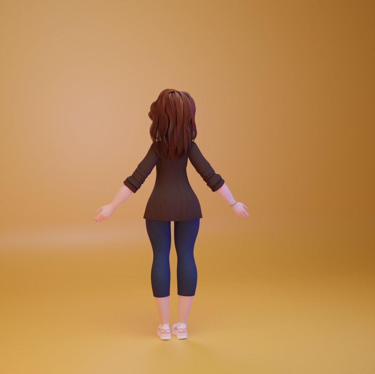 3D stylized  woman character Low-poly 3D model_11