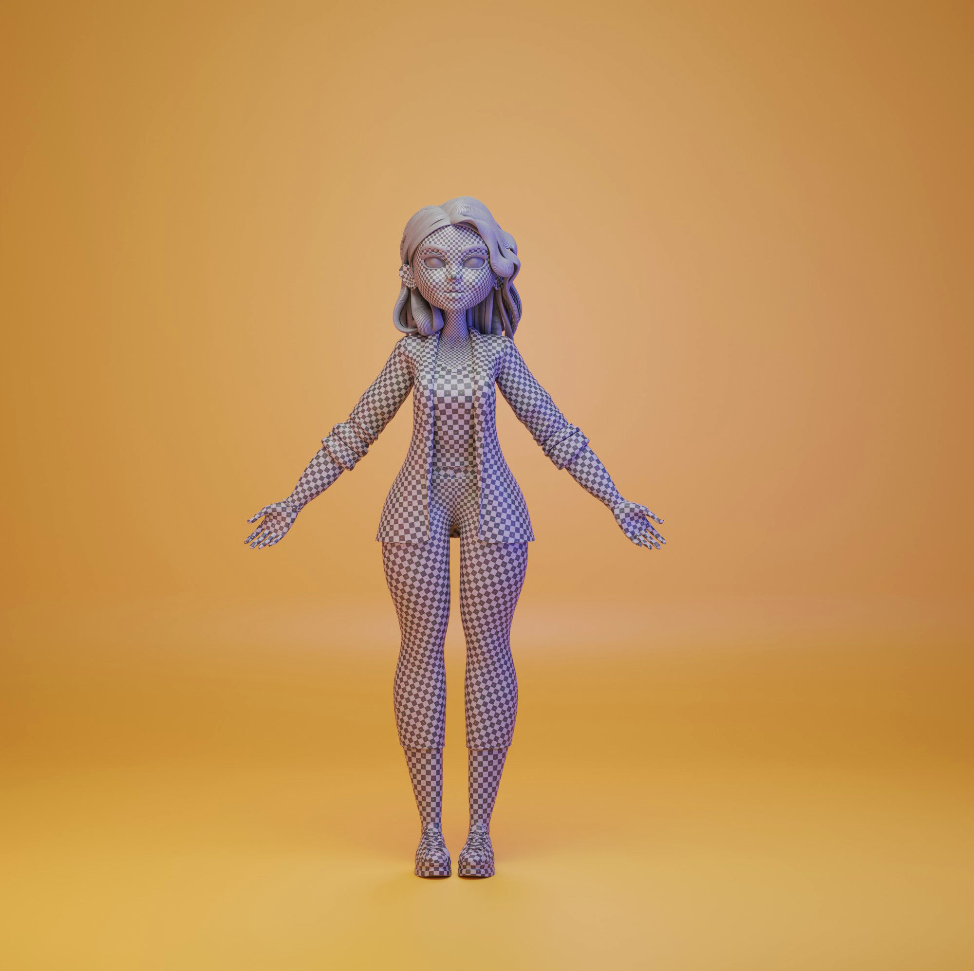 3D stylized  woman character Low-poly 3D model_4