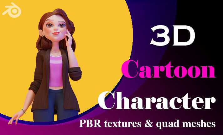 3D stylized  woman character Low-poly 3D model_1