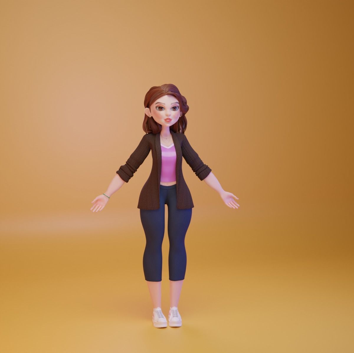 3D stylized  woman character Low-poly 3D model_12