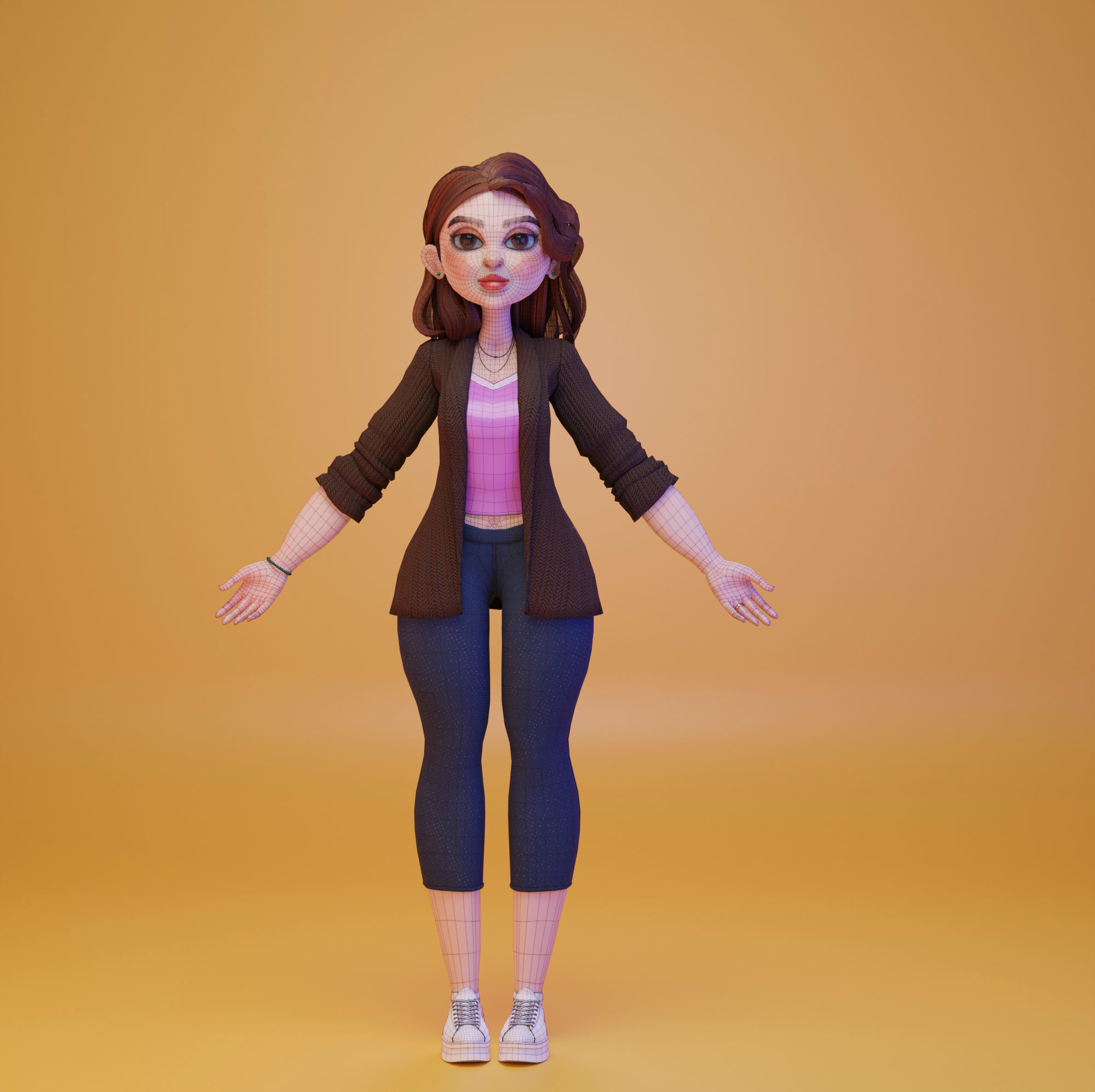 3D stylized  woman character Low-poly 3D model_3
