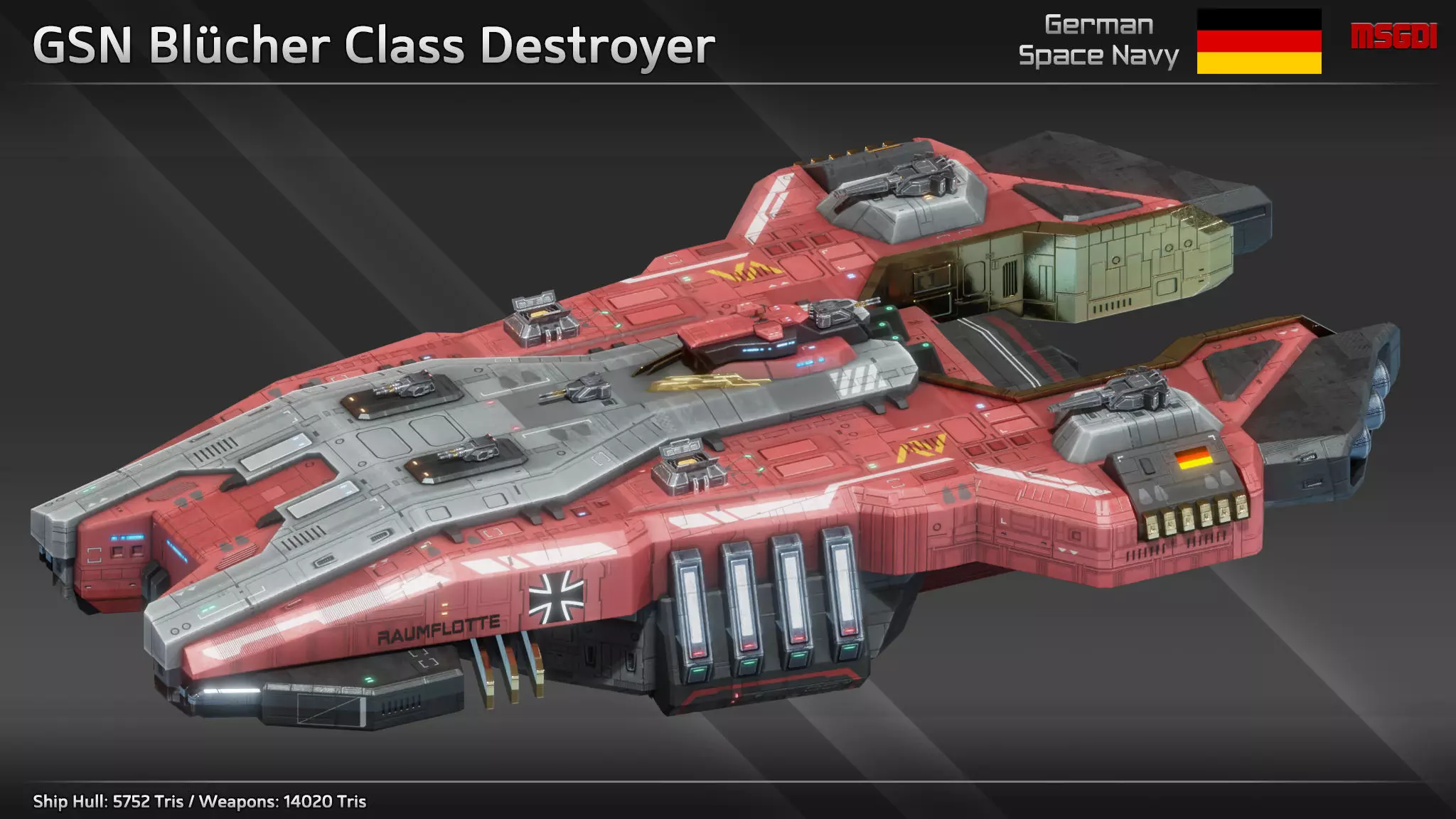 GSN Spaceship Bluecher Class Destroyer Low-poly 3D model_0