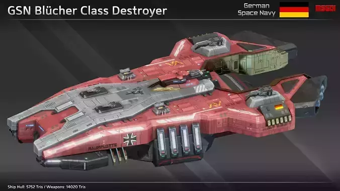 GSN Spaceship Bluecher Class Destroyer Low-poly 3D model